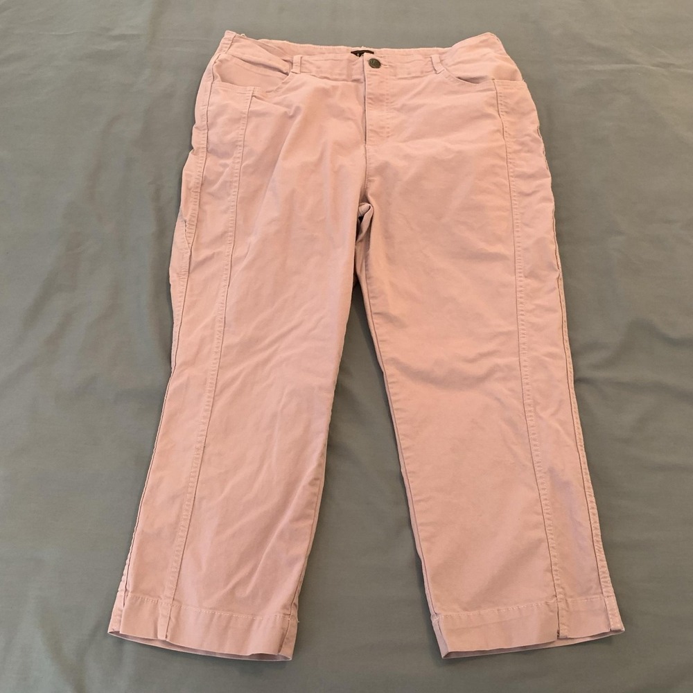 Lee Capri Pants Womens 14 Pink Twill Straight Leg Stretch Casual Travel Pockets